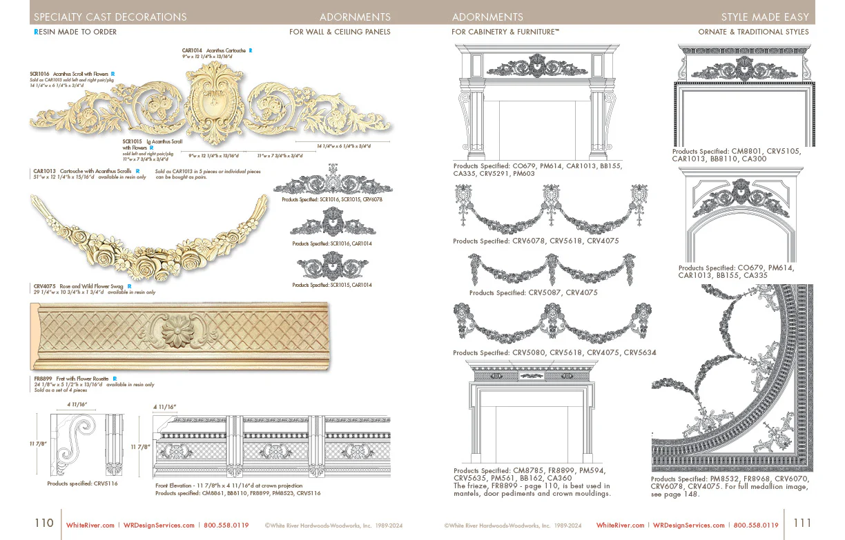 Cartouche with Acanthus Scrolls, 5 Pieces, Resin, 51”w x 12 1/4”h x 15/16”d - Image 2