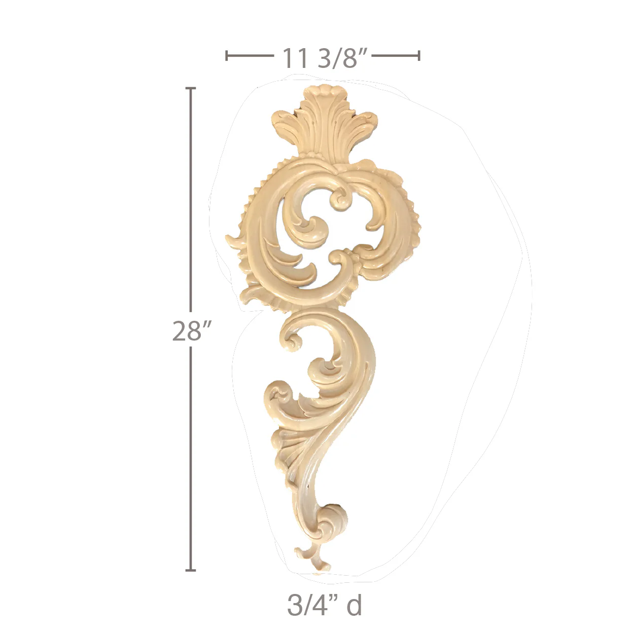 Acanthus Drop, 11 3/8" x 28" x 3/4", Resin, Ships: In 8 -12 Business Days