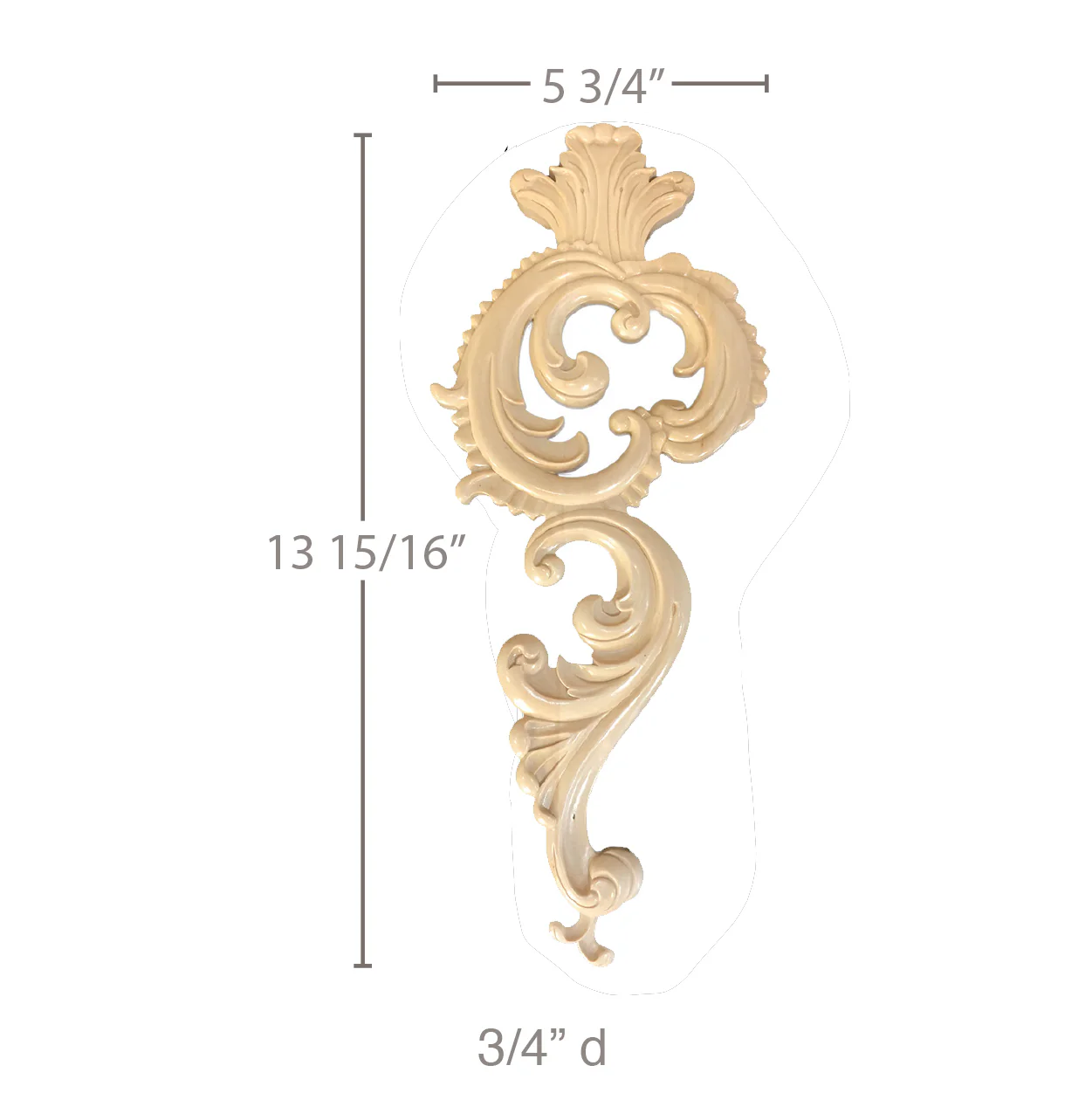 Acanthus Drop, 5 3/4"w x 13 15/16"H x 3/4"d, Resin, Ships: In 8 -12 Business Days