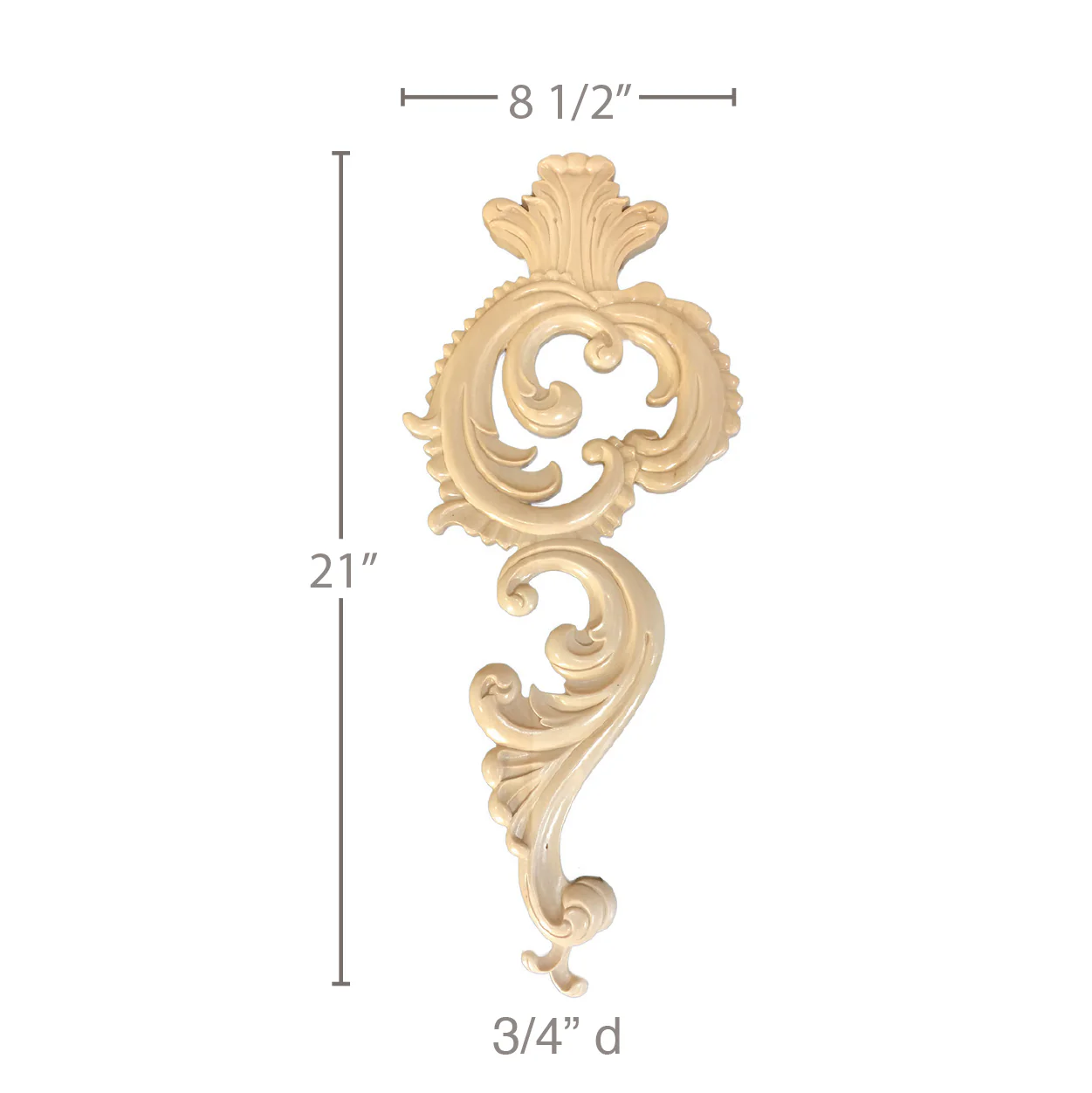 Acanthus Drop, 8 1/2" x 21"h x 3/4"d, Resin, Ships: In 8 -12 Business Days