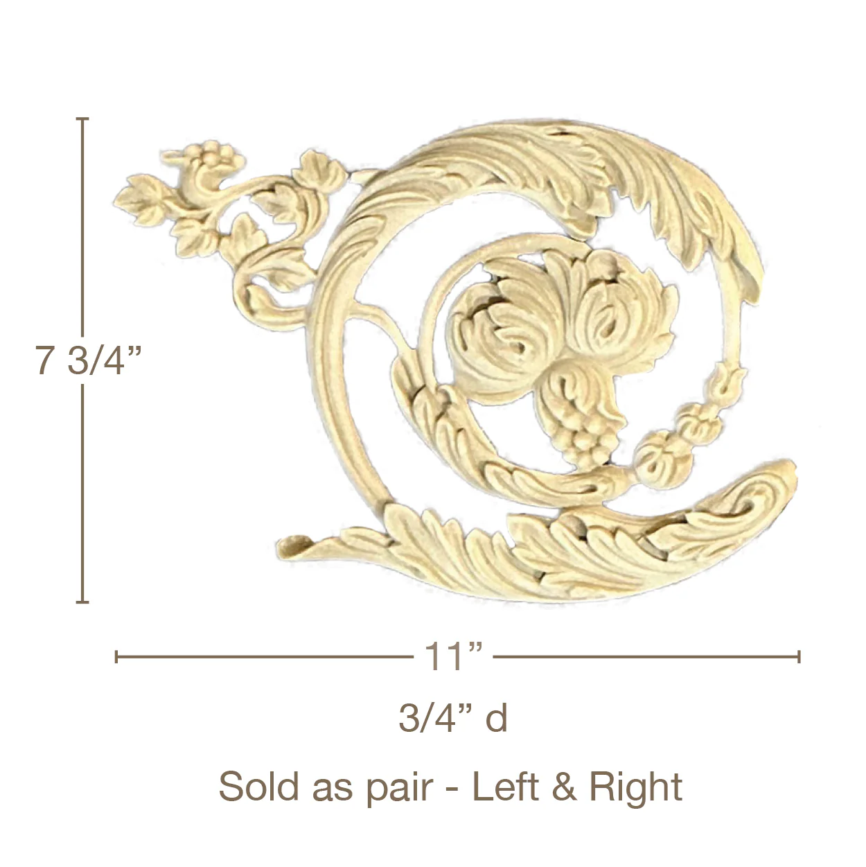 Acanthus Scroll, LR Pair, Resin, 11"W x 7 3/4"H x 3/4"D