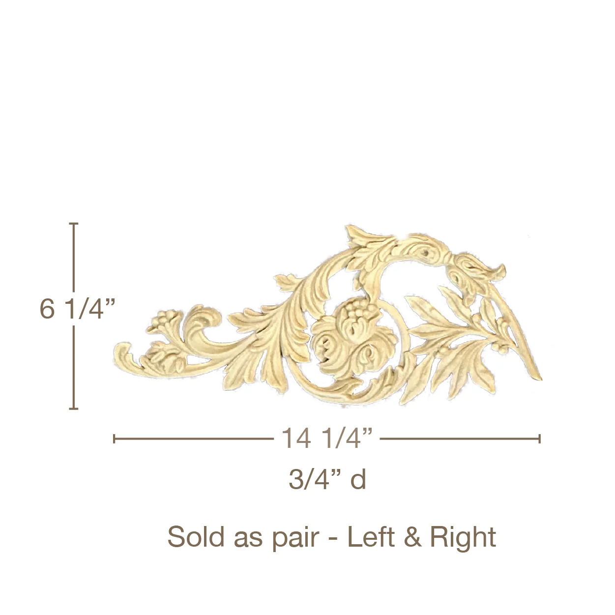 Acanthus Scroll, LR Pair, Resin, 14 1/4"W x 6 1/4"H x 3/4"D