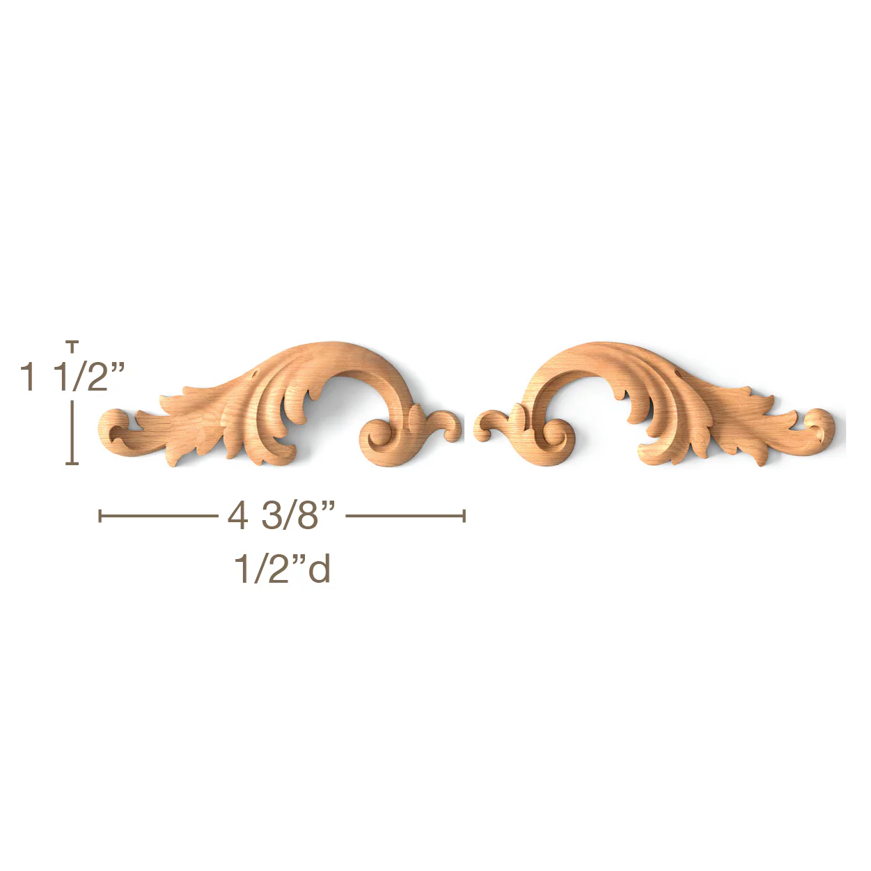 Acanthus Scrolls 2, Left & Right Pair, 4 3/8"w x 1 1/2"h x 1/2"d