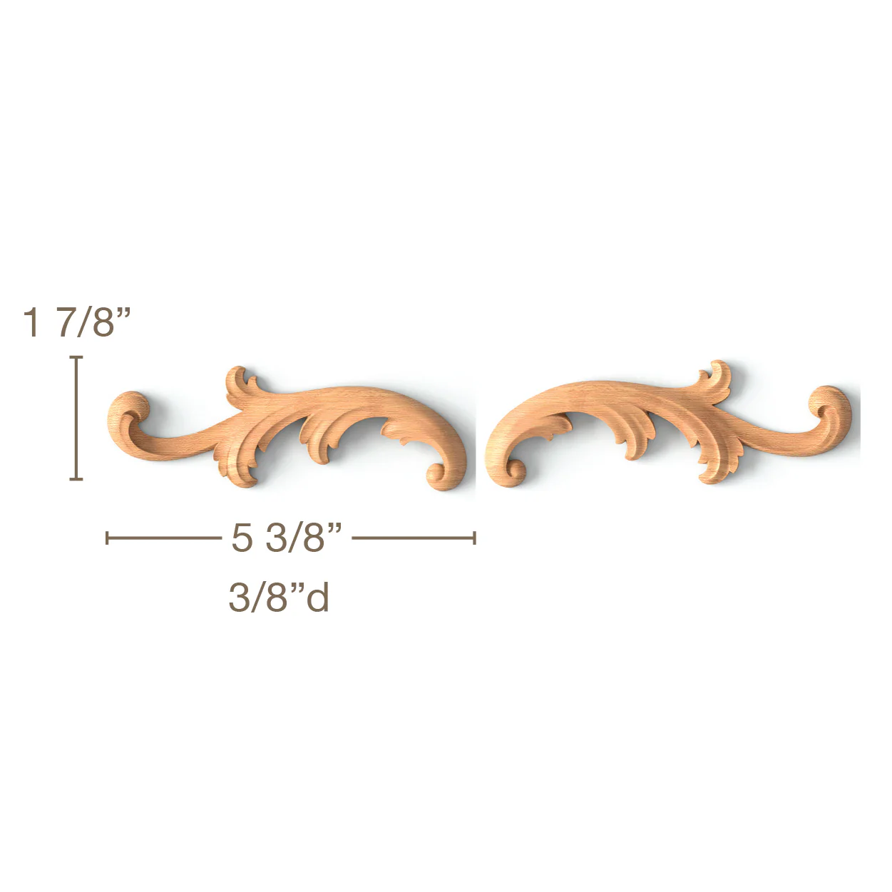Acanthus Scrolls 2, Left & Right Pair, 5 3/8"w x 1 7/8"h x 3/8"d