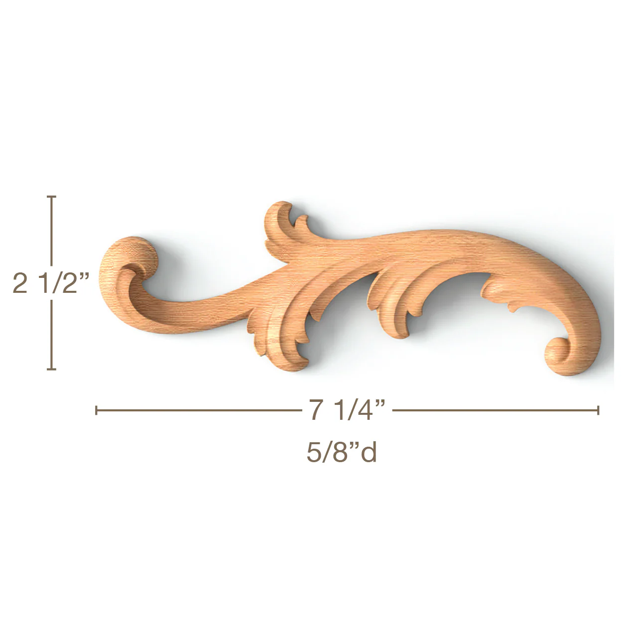 Acanthus Scrolls, Left & Right Pair, 7 1/4"w x 2 1/2"h x 5/8"d - Image 2
