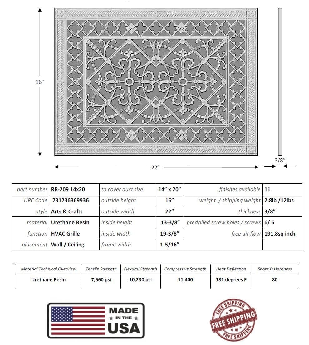 Arts and Crafts Grille for Duct Size of 14"- Please allow 1-2 weeks. - Image 3