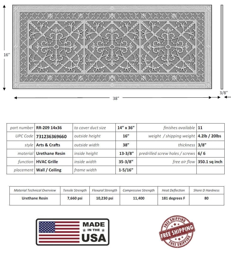 Arts and Crafts Grille for Duct Size of 14"- Please allow 1-2 weeks. - Image 6