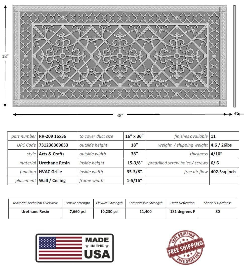 Arts and Crafts Grille for Duct Size of 16"- Please allow 1-2 weeks. - Image 5
