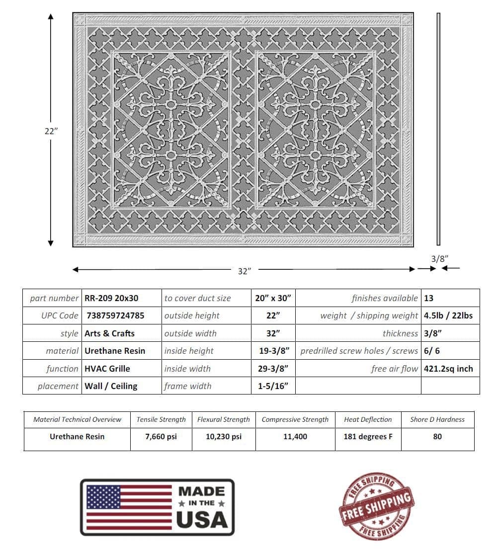Arts and Crafts Grille for Duct Size of 20"- Please allow 1-2 weeks. - Image 3