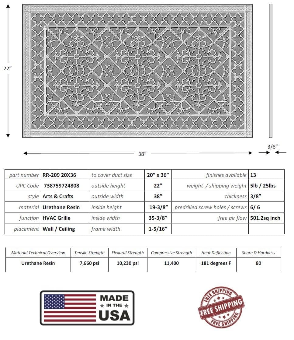 Arts and Crafts Grille for Duct Size of 20"- Please allow 1-2 weeks. - Image 4