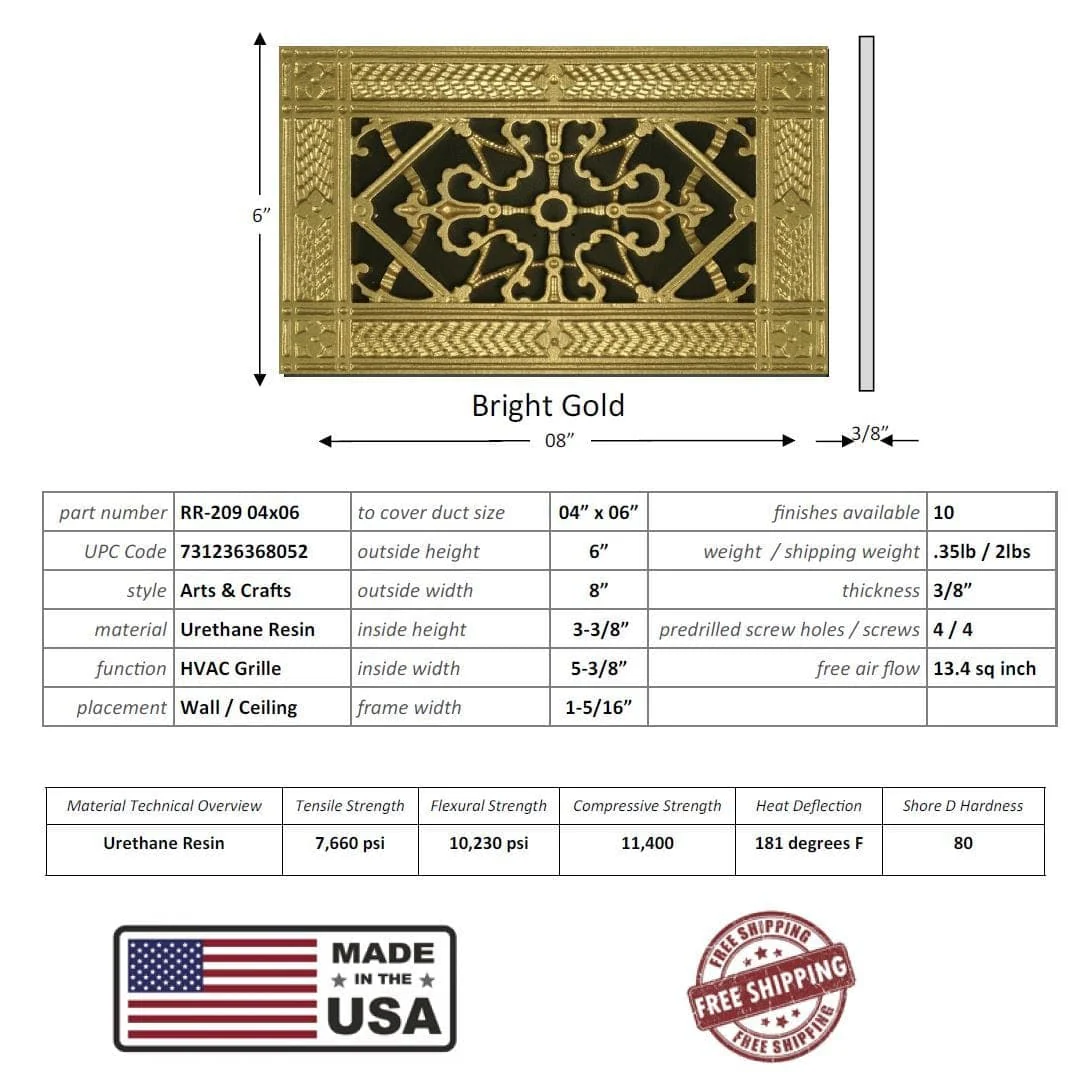 Arts and Crafts Grille for Duct Size of 4"- Please allow 1-2 weeks. - Image 4