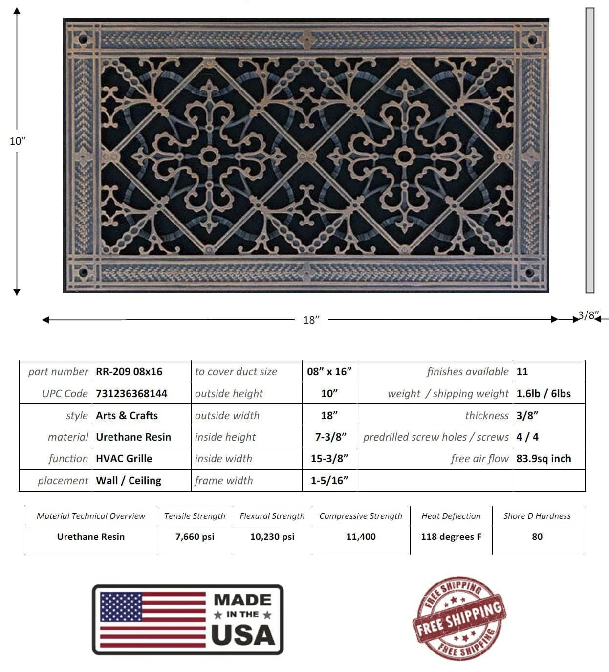 Arts and Crafts Grille for Duct Size of 8"- Please allow 1-2 weeks. - Image 15