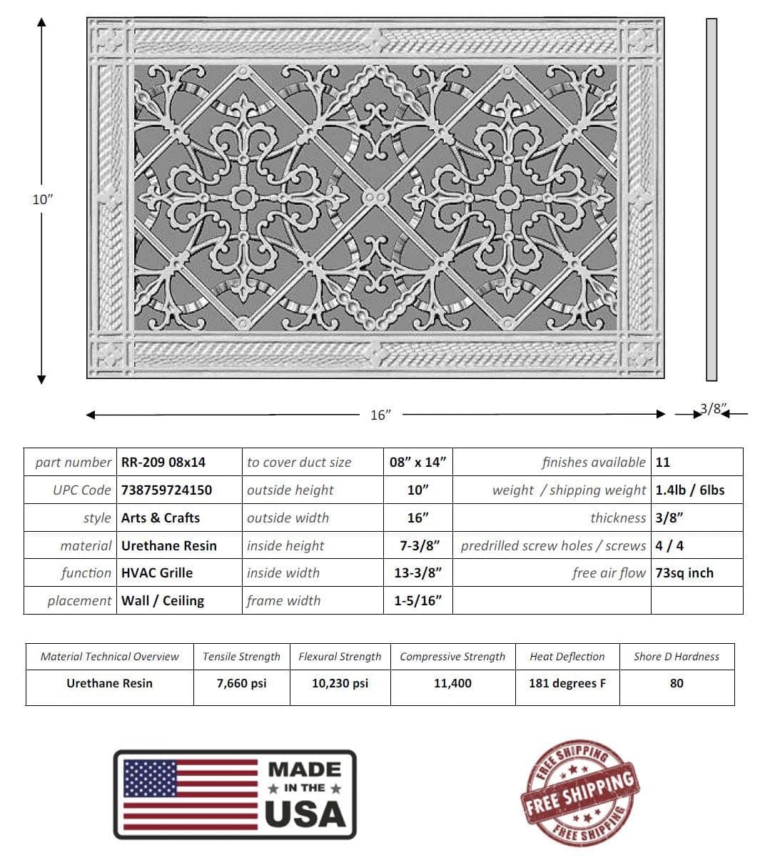 Arts and Crafts Grille for Duct Size of 8"- Please allow 1-2 weeks. - Image 4