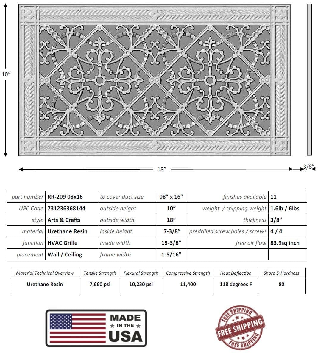 Arts and Crafts Grille for Duct Size of 8"- Please allow 1-2 weeks. - Image 5