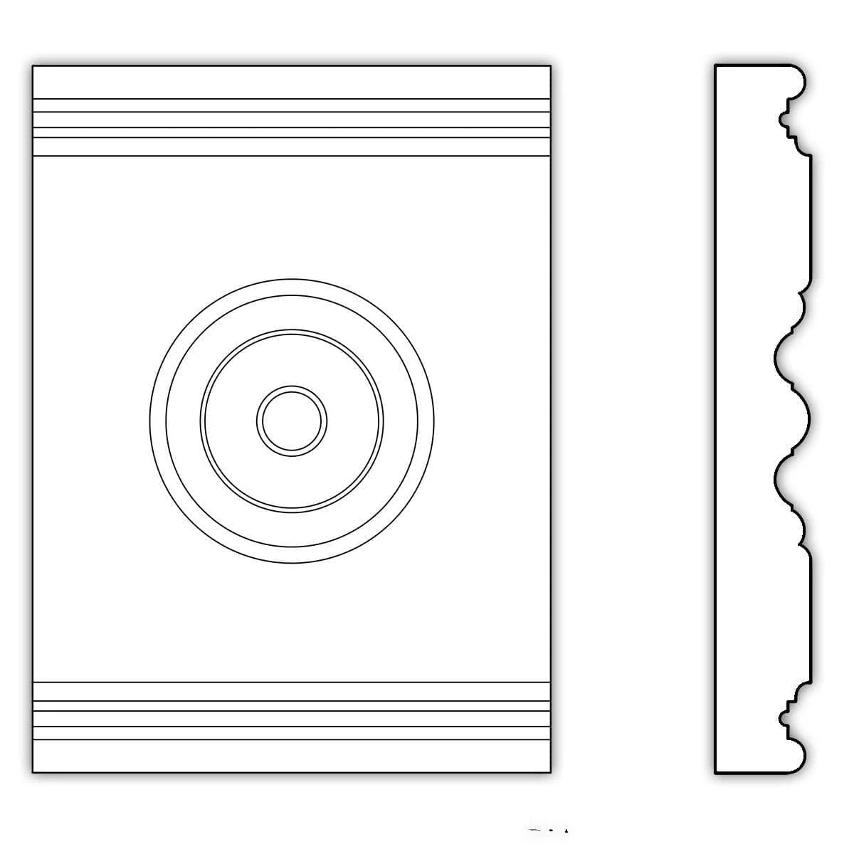 Bullseye Rosette (Accepts casing thickness up to 13/16 x 4 3/4 - 5), 5 1/2"w x 7 1/2"h x 1"d