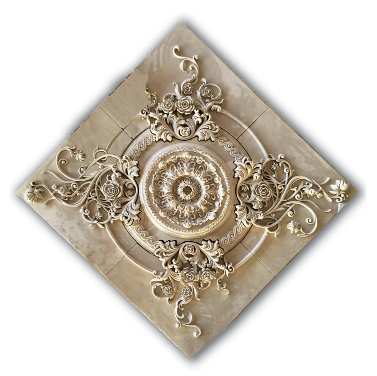 Bundled French Roses Medallion, 66'' dia x 2.5"d, 5 pieces, 5 3/4'' center hole, Plaster - Image 4