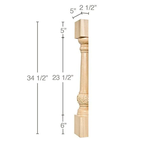 Carved Vineyard Column Half, 5"w x 34 1/2"h x 2 1/2"d, 1 Pair