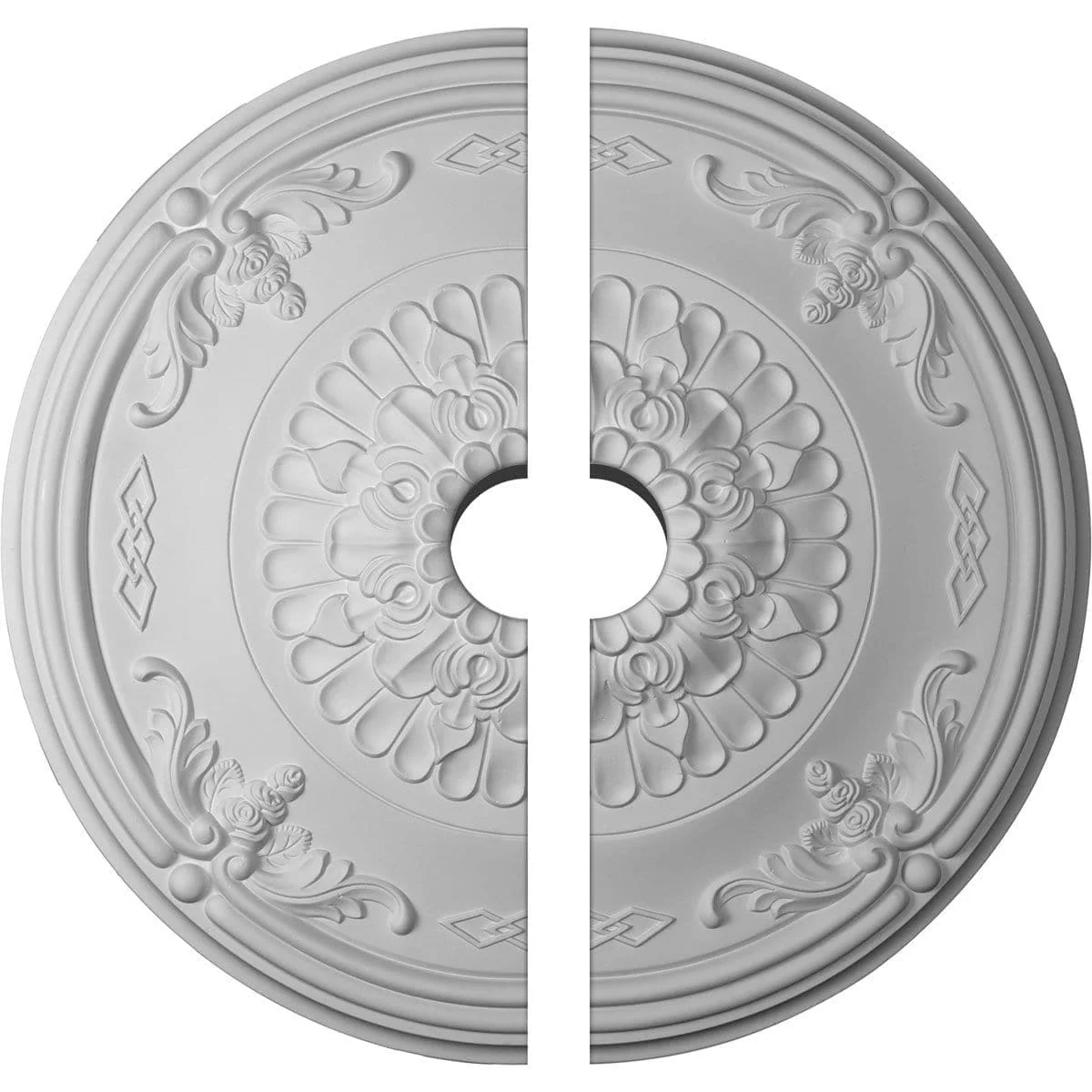 Ceiling Medallion, Two Piece (Fits Canopies up to 4")26 1/4"OD x 4"ID x 3 1/4"P