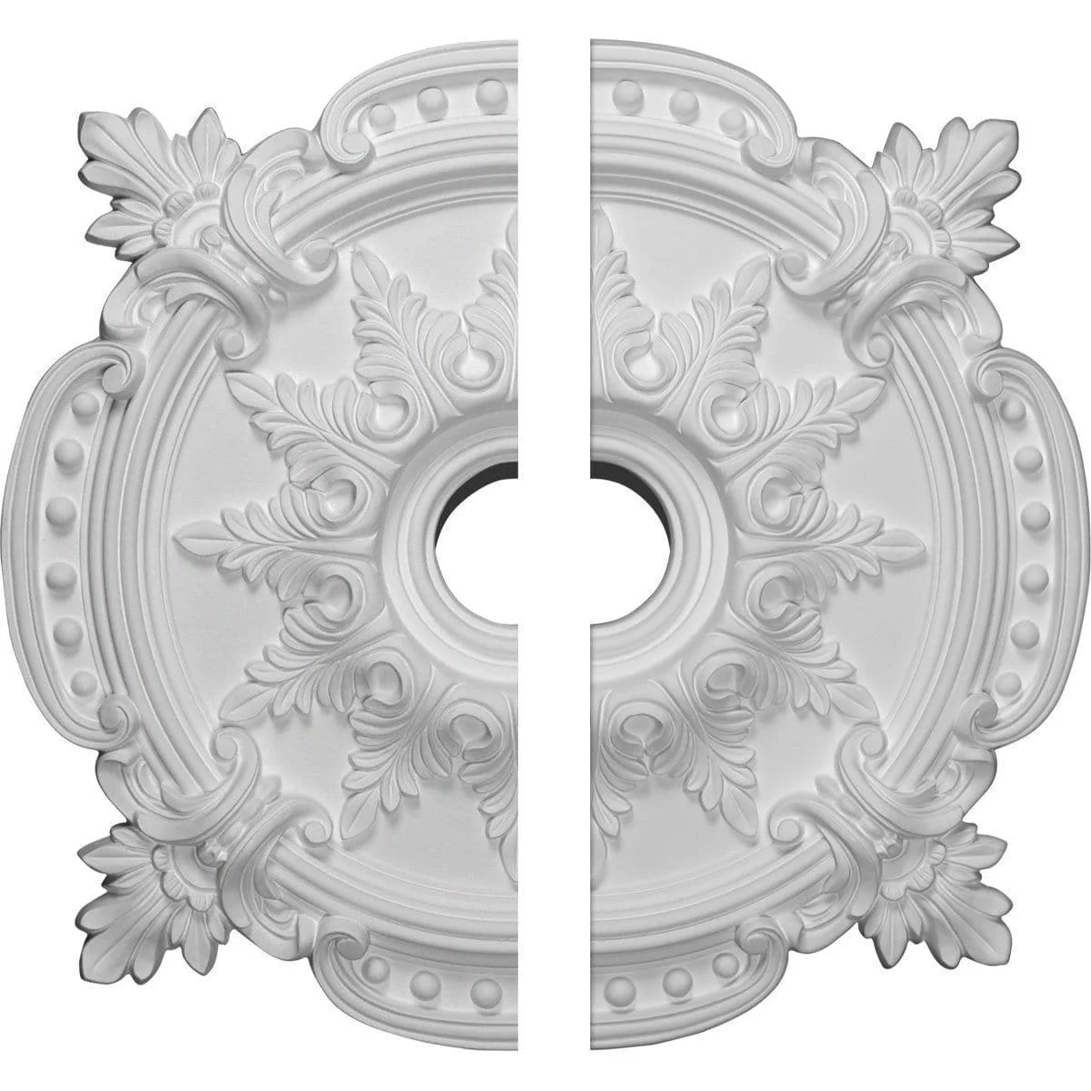 Classic Ceiling Medallion, Two Piece (Fits Canopies up to 6 1/2")28 3/8"OD x 3 3/4"ID x 1 5/8"P