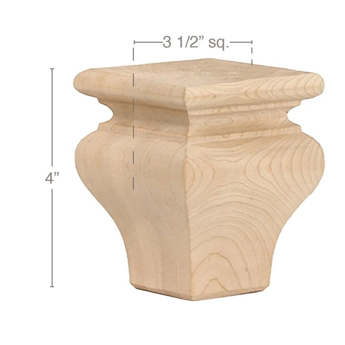 Classic Square Bun Foot, 3 1/2"sq. x 4"h