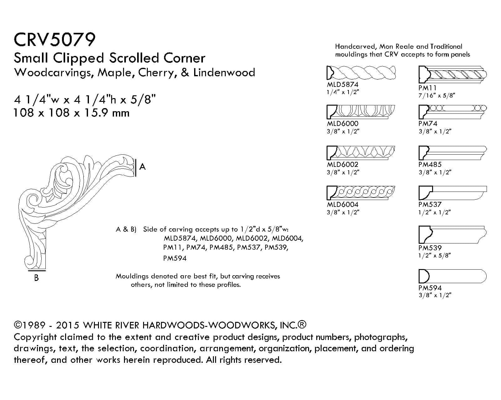 Clipped Small Corners (Sold 4 per card / 2 left - 2 right), 4 1/4''w x 4 1/4''h x 5/8''d - Image 2