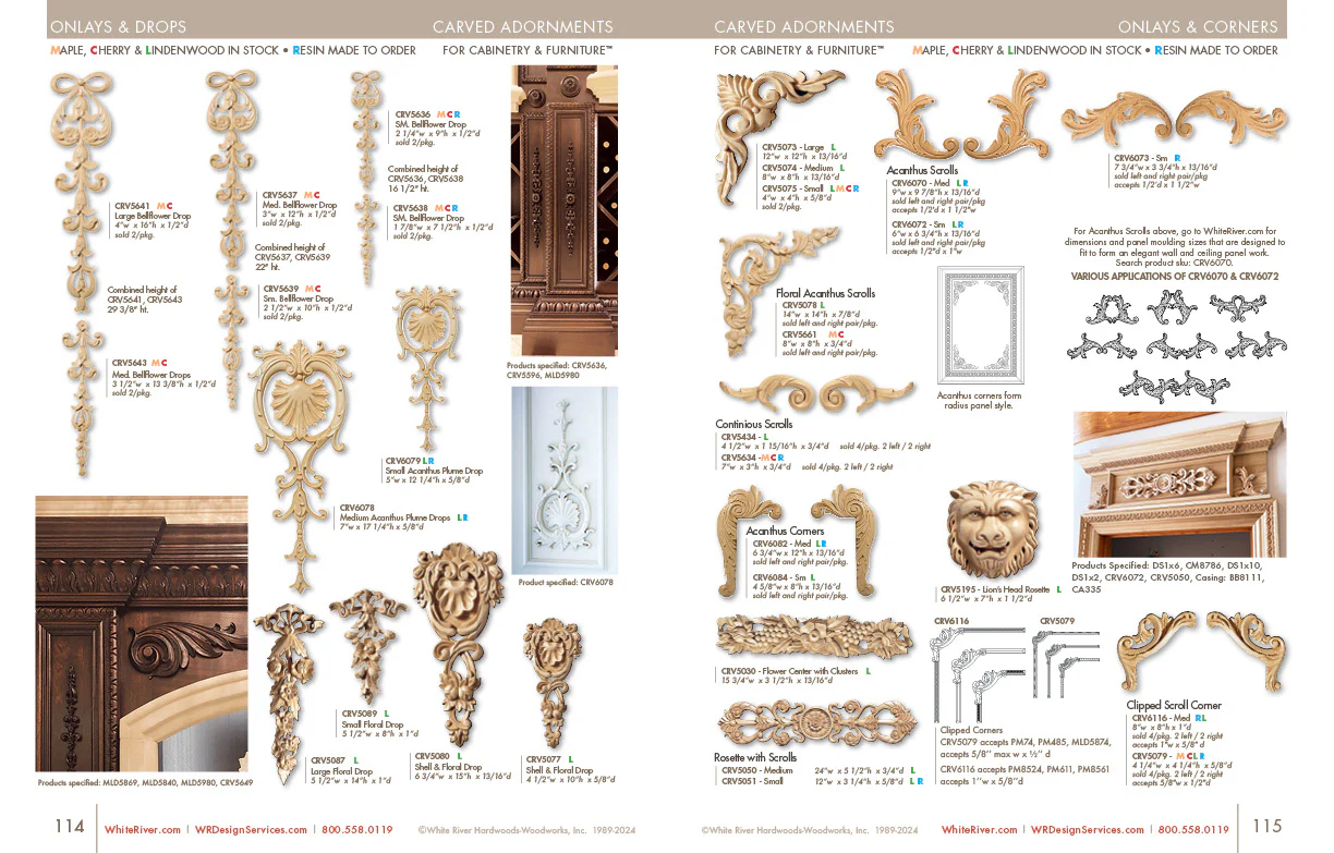 Small Acanthus Scrolls, 1 Pair (Left & Right), Resin, 3 3/4"h x 7 3/4"w x 13/16"d - Image 4