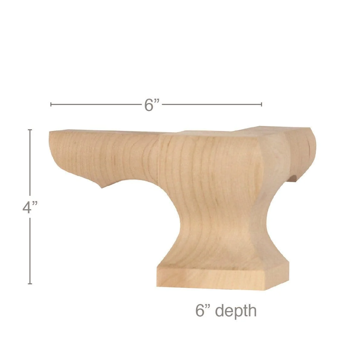 Corner Square Face Wood Pedestal Foot, 6"w x 4"h x 6"d