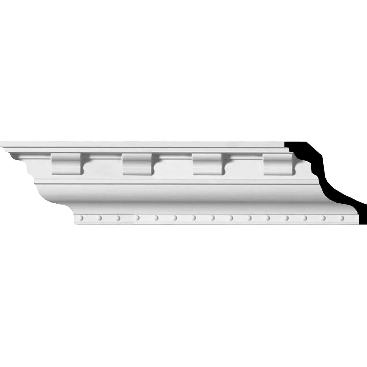 Dentil Crown Moulding, 3"H x 3"P x 4 1/4"F x 94 1/2"L, (3" Repeat)