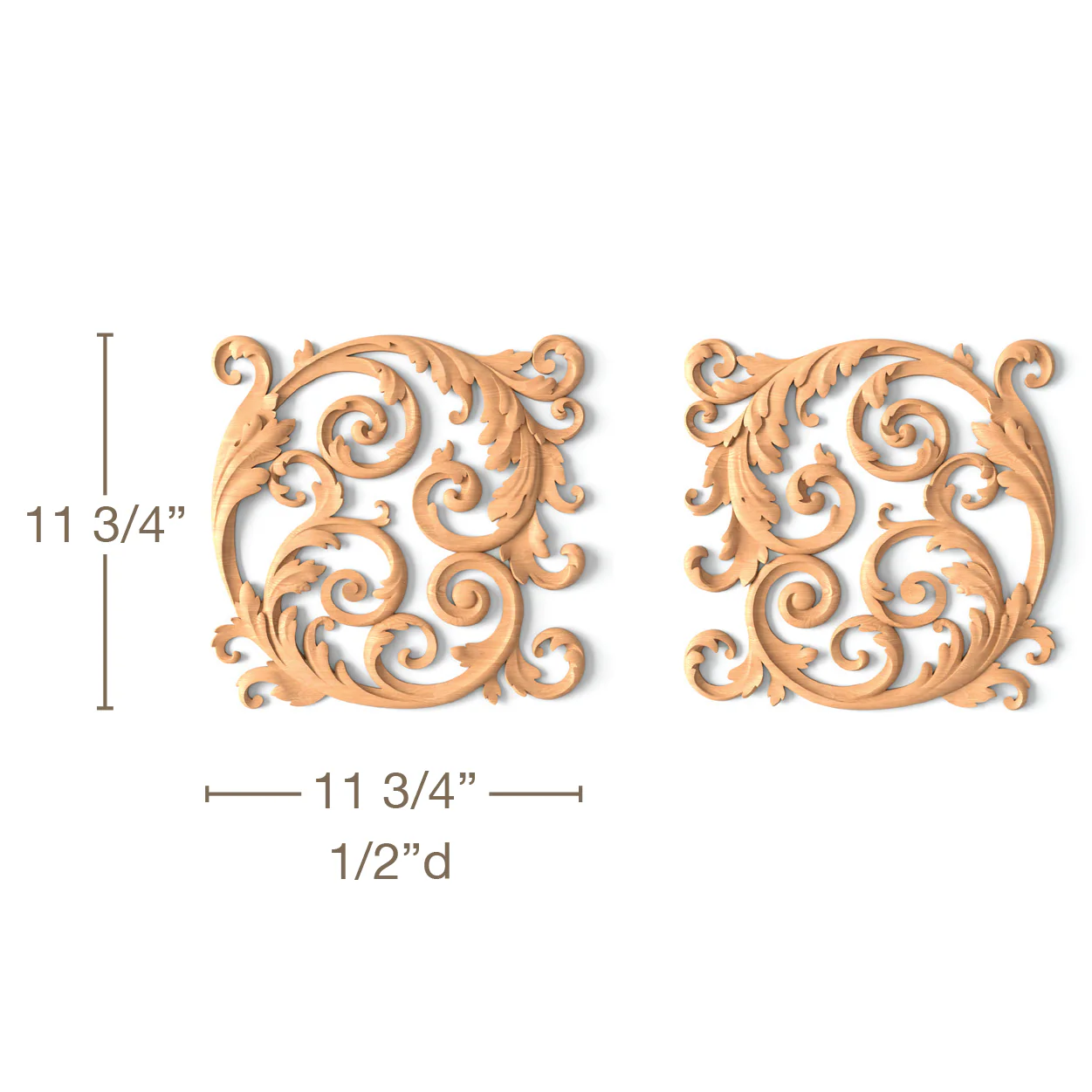 Filigree Scrolling Acanthus, Left & Right Pair, 11 3/4"w x 11 3/4"h x 1/2"d - Image 2