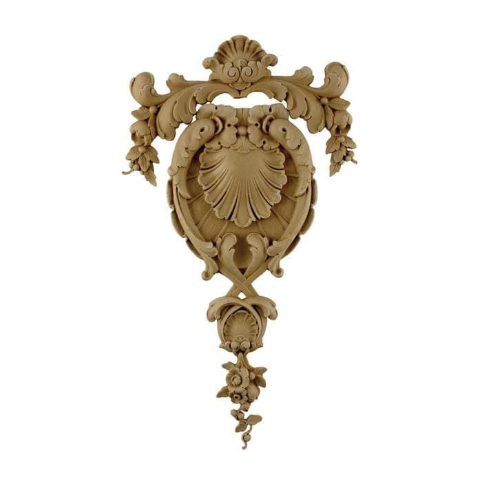 French Renaissance Shell and Flower Drop, 7 1/4"w x 8 3/4"h x 1/2"d, Made To Order, Minimum Order Amount $300