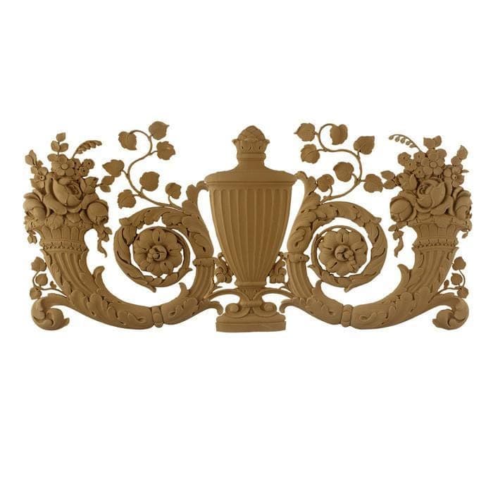 French Renaissance Urn and Cornucopias Onlay, 24 3/4"w x 11 1/2"h x 3/8"d, Made To Order, Minimum Order Amount $300