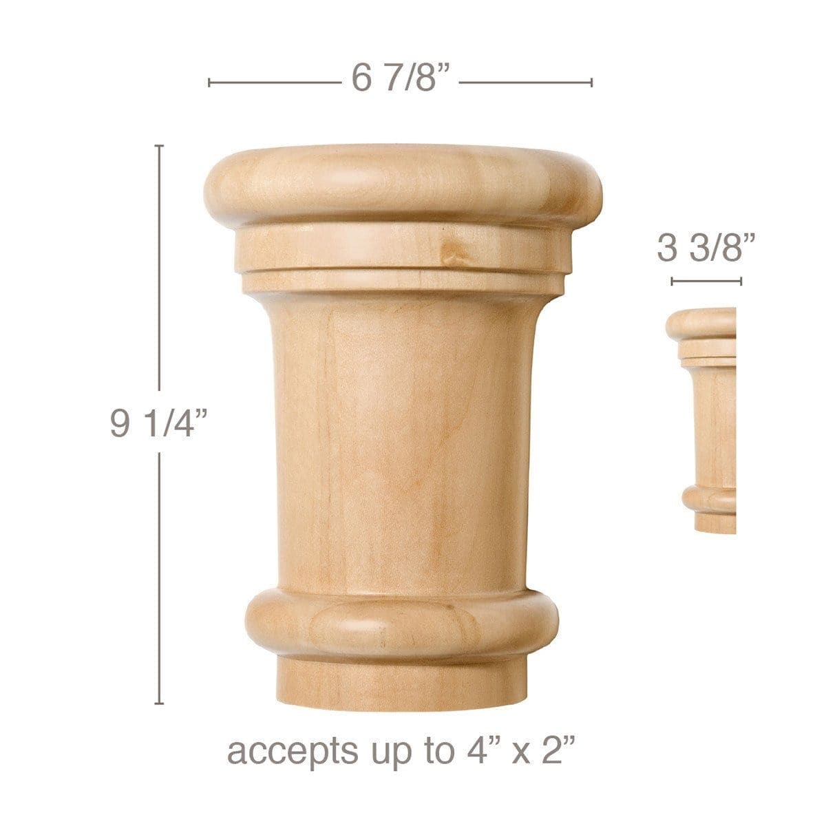 Grand Traditional Capital, 6 7/8"w x 9 1/4"h x 3 3/8"d, (accepts up to 4"w x 2"d)