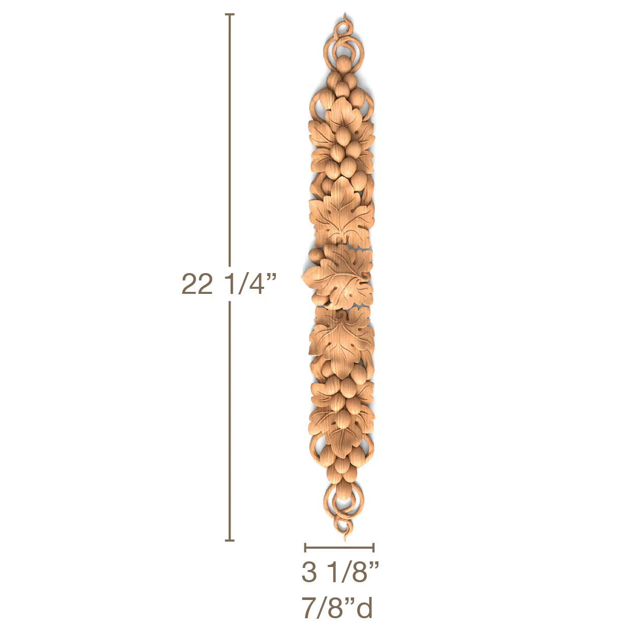 Vineyard Onlay, 3 1/8"w x 22 1/4"h x 7/8"d, SPECIAL ORDER (3-6 Weeks)