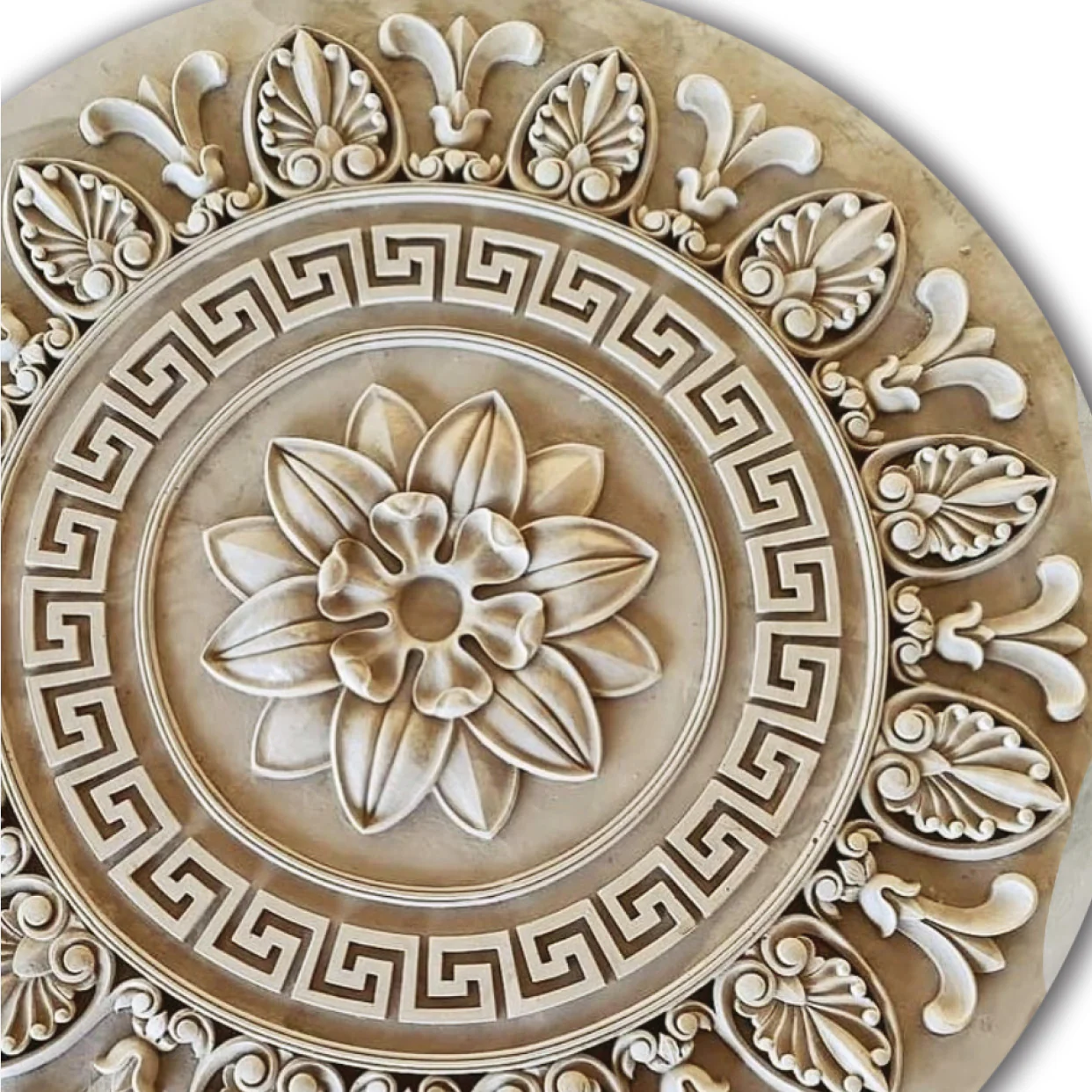 Greek Keys, Palmette, and Lotus Medallion, 33'' dia x 1 1/2"d, 1 piece, 1 1/2'' center hole, Plaster - Image 2