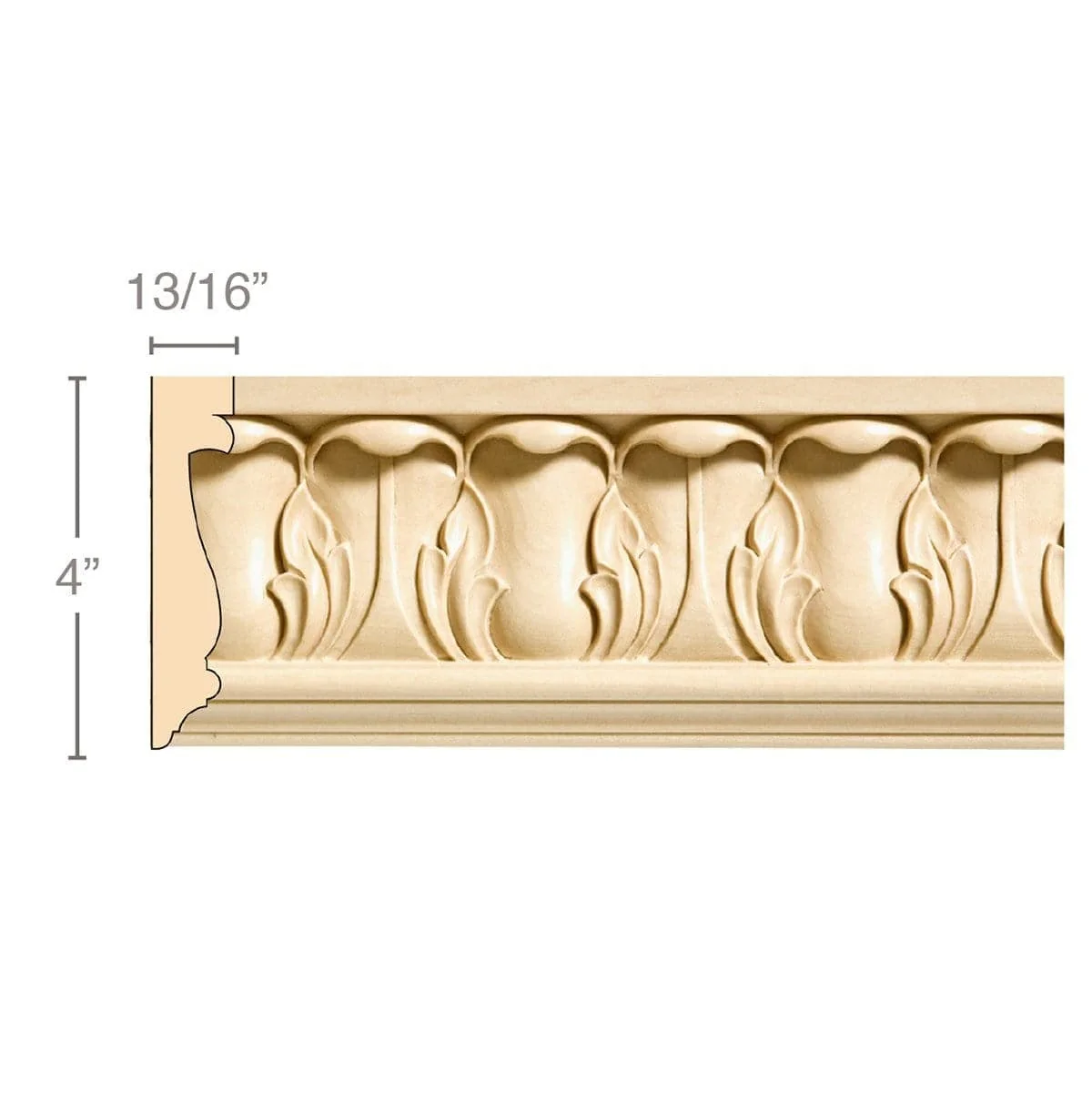 Large Acanthus Frieze, 4"w x 13/16''d, repeat 3 1/8,  x 8' length, Resin is priced per 8' length