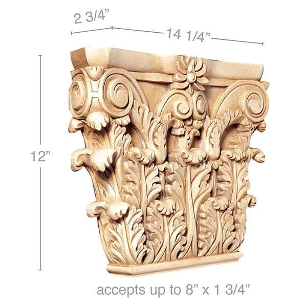 Large Corinthian Capital, 14 1/4"w x 12"h x 2 3/4"d, (accepts up to 8"w x 1 3/4"d)