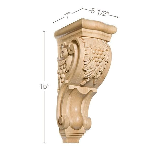 Large Grapevine Tassel Corbel, 5 1/2''w x 15''h x 7''d