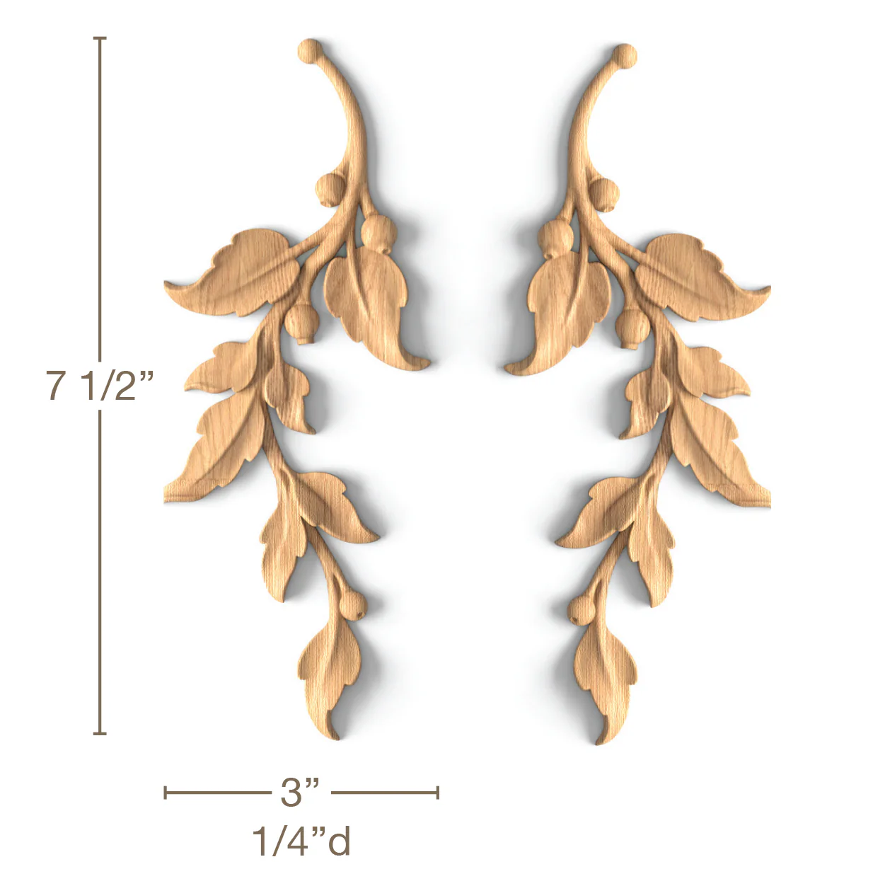 Laurel Leaf DropPair, 3"w x7 1/2"h x1/4"d