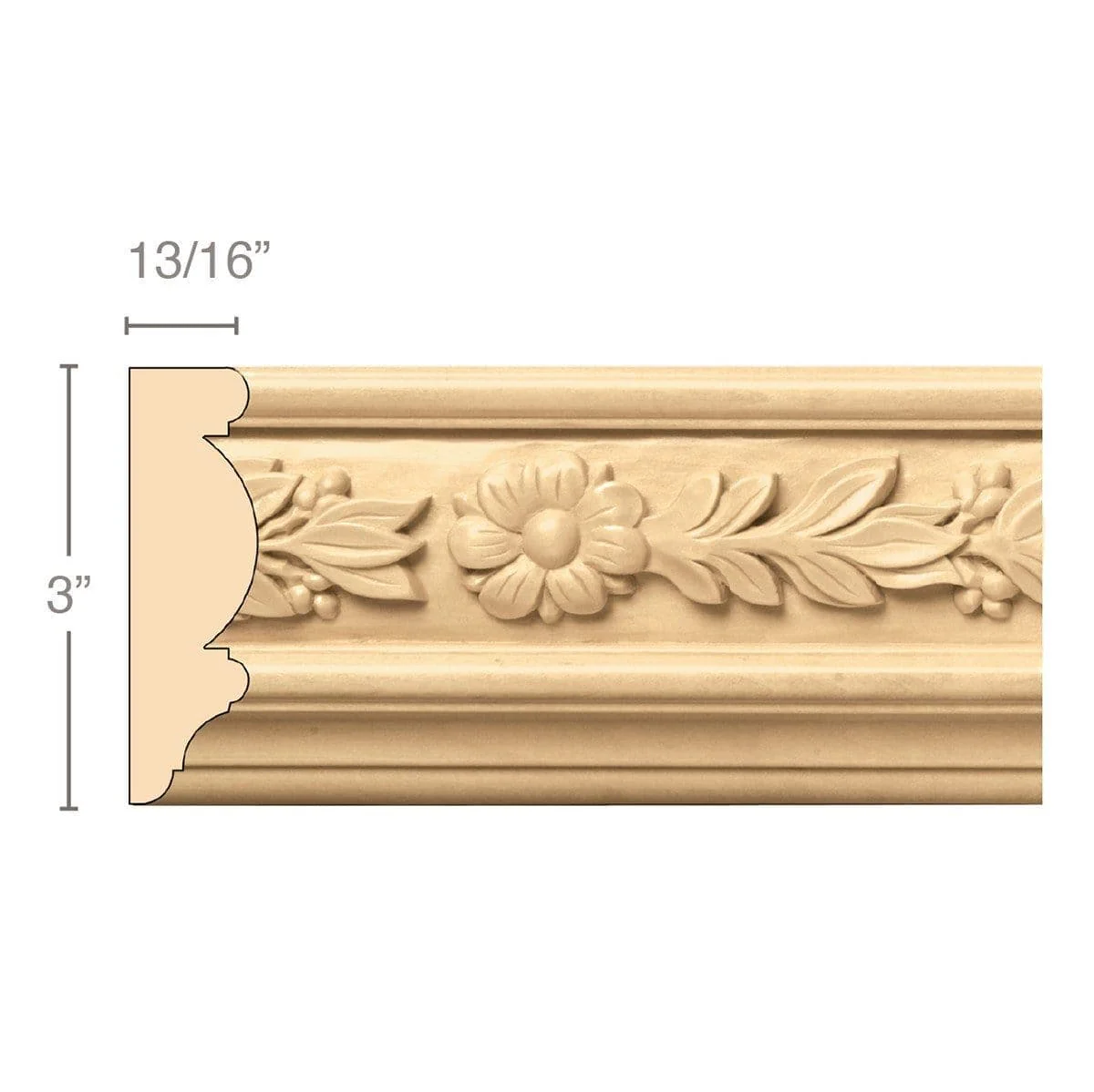 Laurel with Rosette (Repeats 7), 3''w x 13/16''d x 8' length, Resin is priced per 8' length