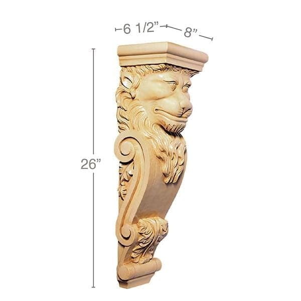 Lion's Head Corbel, 8''w x 26''h x 6 1/2''d