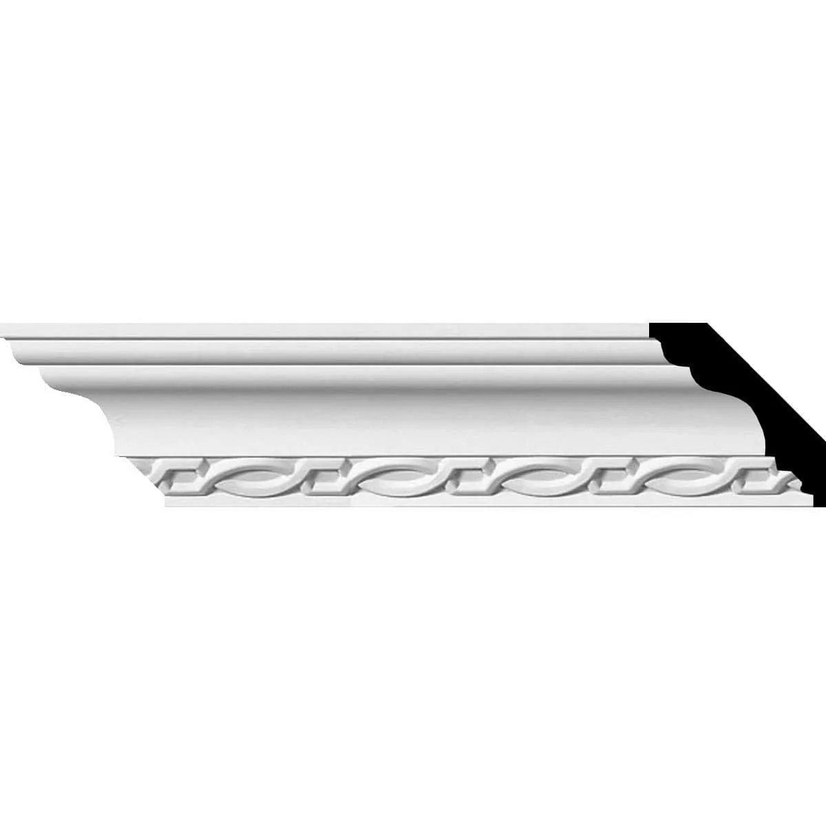 Loera Crown Moulding, 2 1/2"H x 2 3/8"P x 3 3/8"F x 94 3/8"L, (2" Repeat)