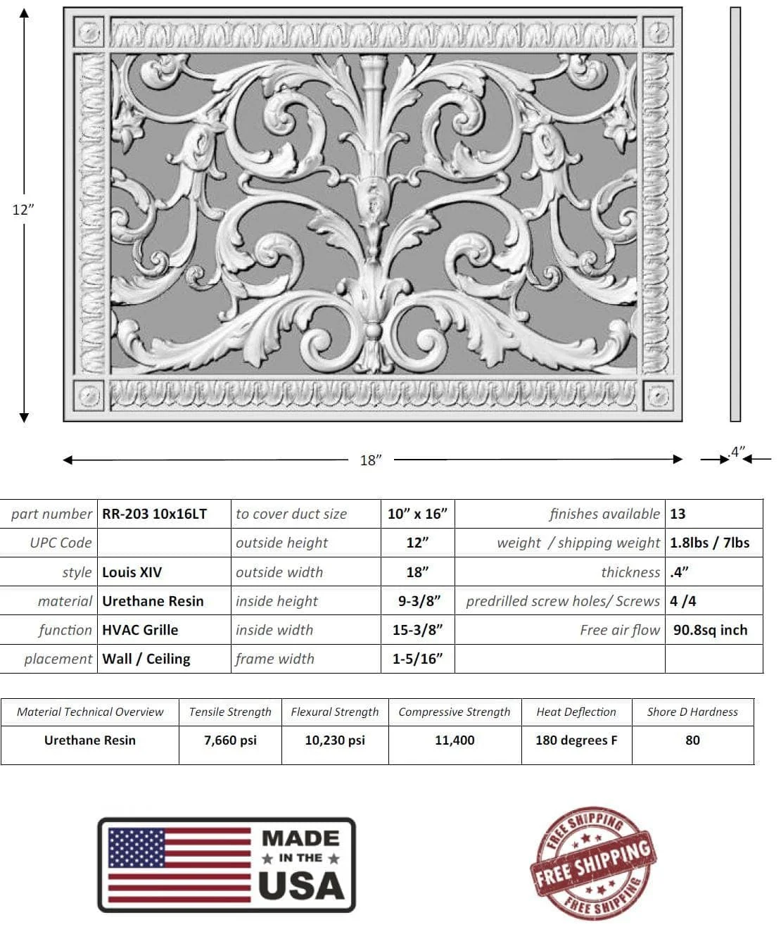 Louis XIV style grille for Duct Size of 10"- Please allow 1-2 weeks. - Image 3
