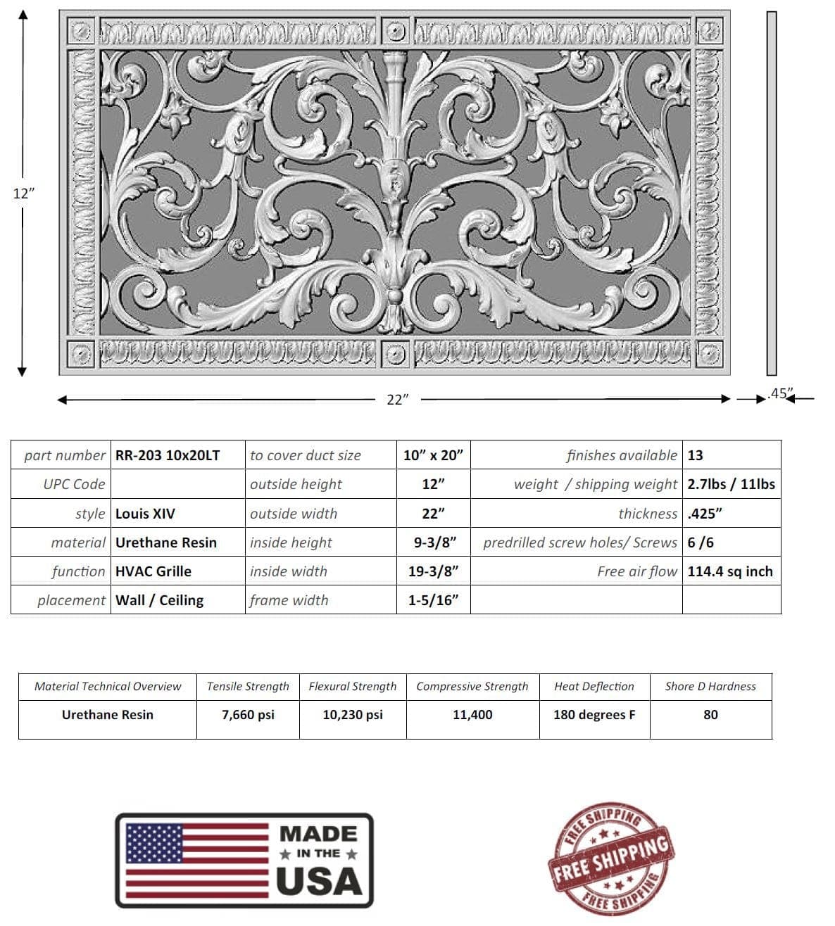Louis XIV style grille for Duct Size of 10"- Please allow 1-2 weeks. - Image 5