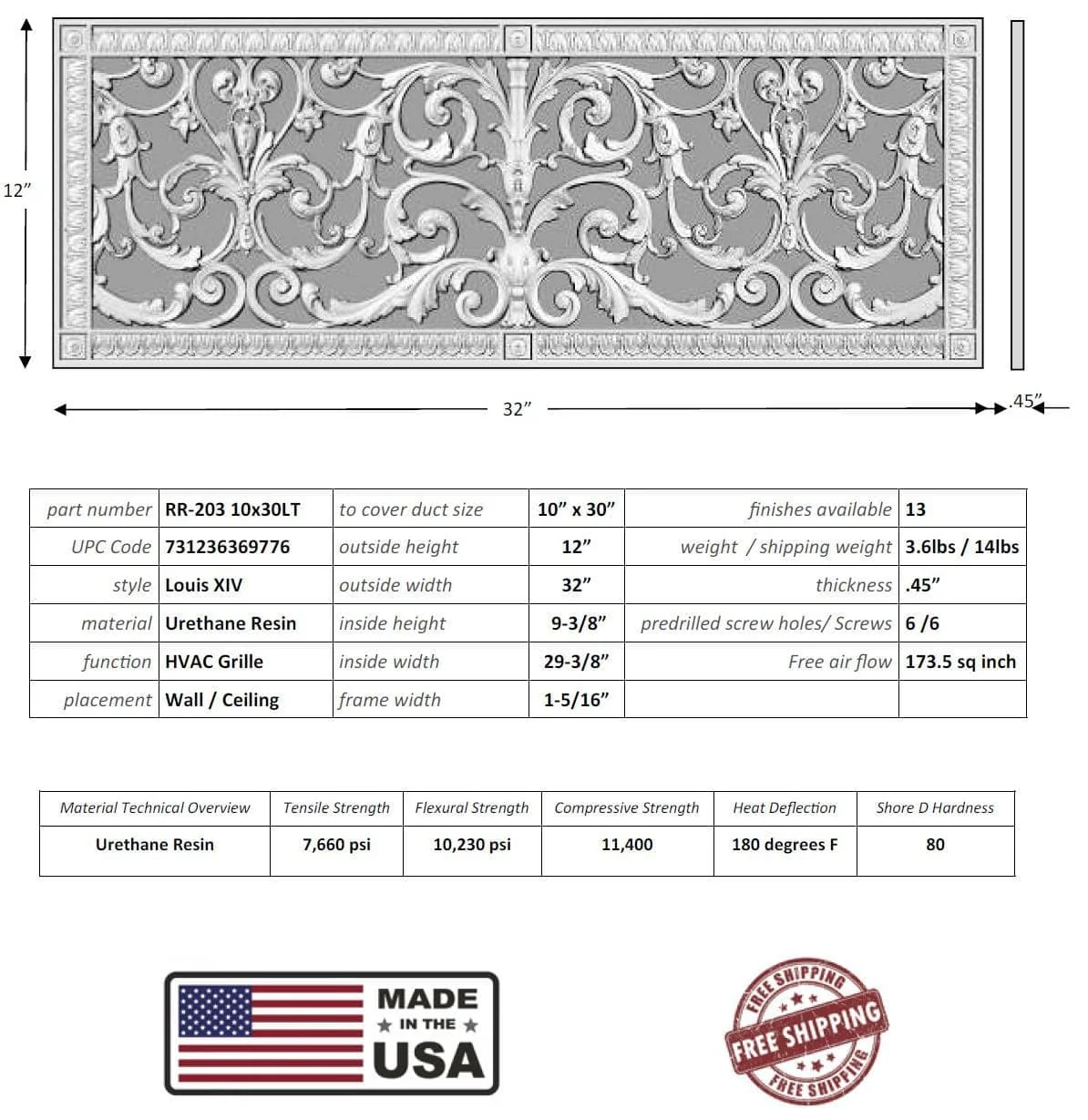 Louis XIV style grille for Duct Size of 10"- Please allow 1-2 weeks. - Image 7