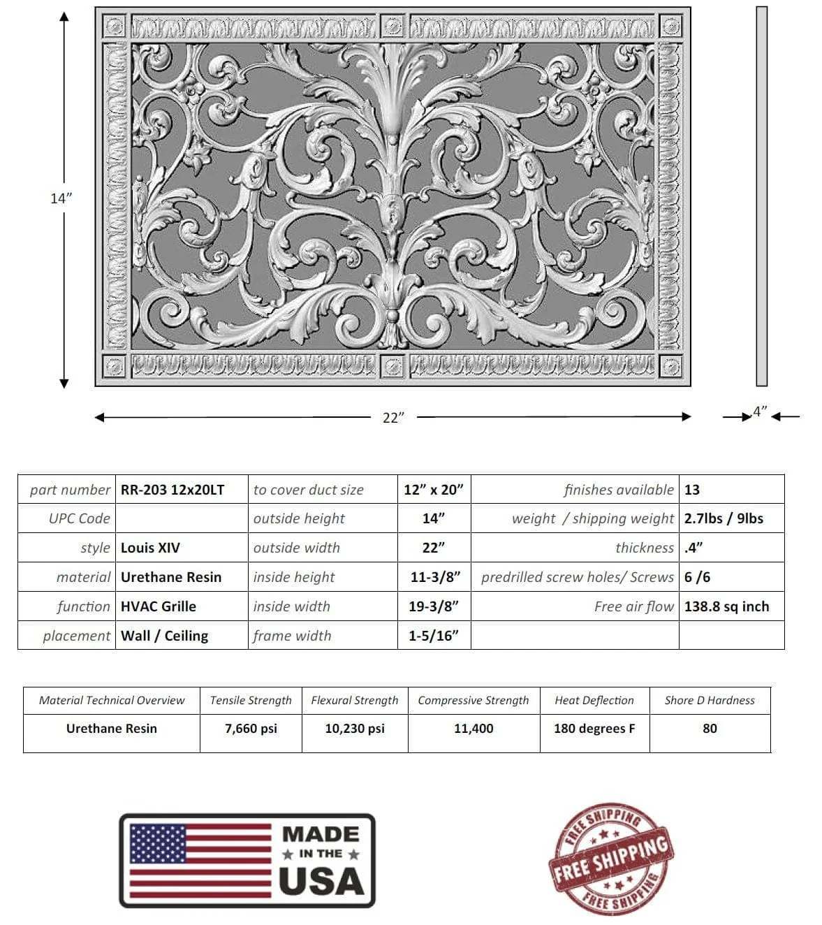 Louis XIV style grille for Duct Size of 12"- Please allow 1-2 weeks. - Image 3