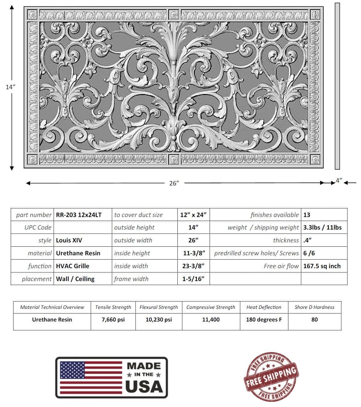 Louis XIV style grille for Duct Size of 12"- Please allow 1-2 weeks. - Image 4