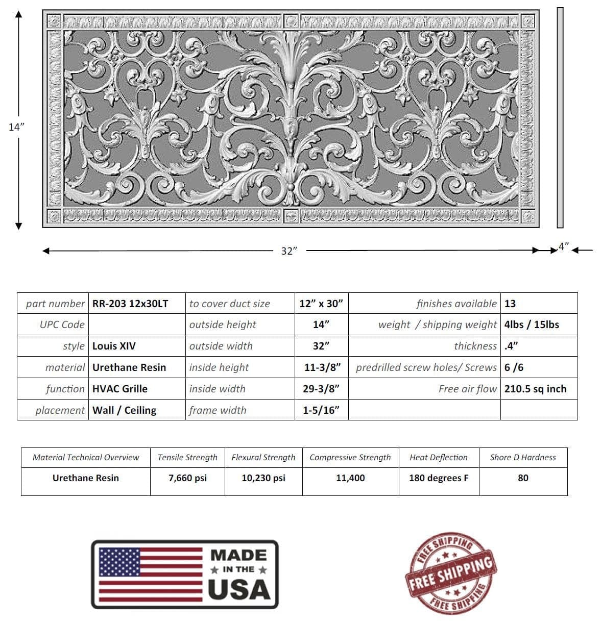 Louis XIV style grille for Duct Size of 12"- Please allow 1-2 weeks. - Image 5