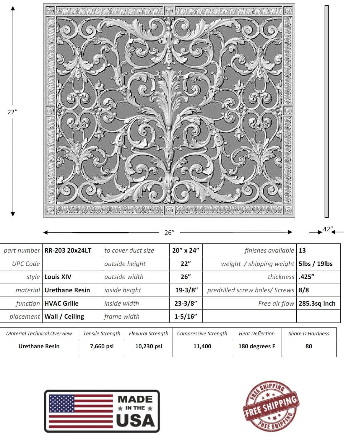 Louis XIV style grille for Duct Size of 20"- Please allow 1-2 weeks. - Image 4