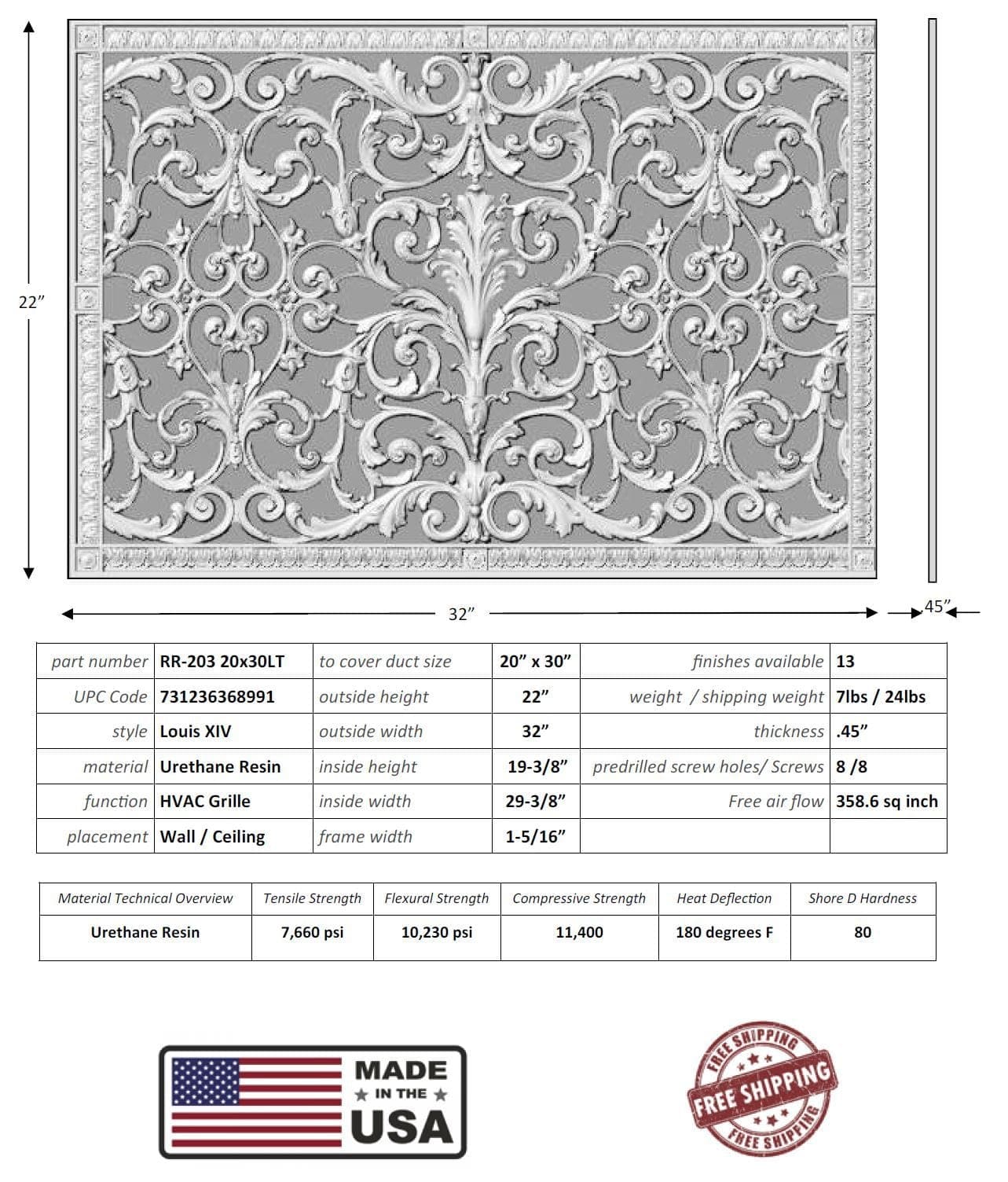 Louis XIV style grille for Duct Size of 20"- Please allow 1-2 weeks. - Image 5
