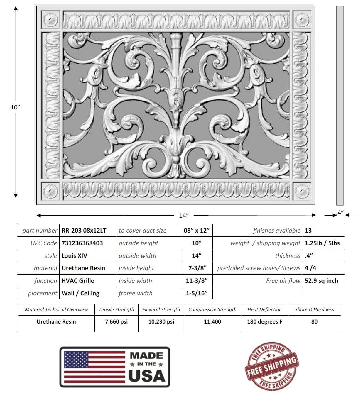 Louis XIV style grille for Duct Size of 8"- Please allow 1-2 weeks. - Image 3